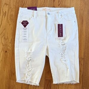 NEW Haute Curve Ivory Denim High Rise Curvy Bermuda Shorts Women's 16